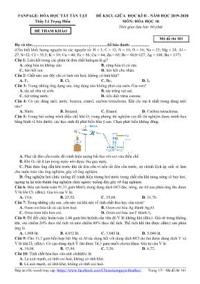Đề khảo sát chất lượng giữa học kỳ II môn Hóa học Lớp 10 - Mã đề 101 - Năm học 2019-2020 - Lê Trọng Hiếu
